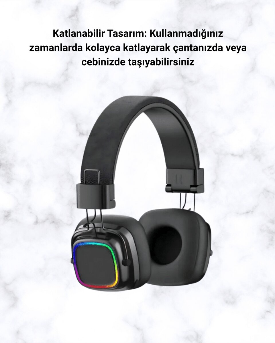 RGB Işıklı Katlanabilir Bluetooth 5.3 Kulak Üstü Kulaklık RGB Işıklı Katlanabilir Bluetooth 5.3 Kulak Üstü Kulaklık
