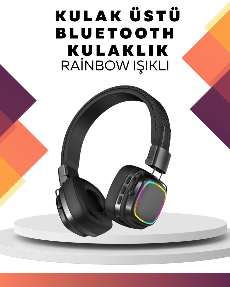 Kablosuz RGB Işıklı Katlanabilir Bluetooth Kulak Üstü Kulaklık Kablosuz RGB Işıklı Katlanabilir Bluetooth Kulak Üstü Kulaklık