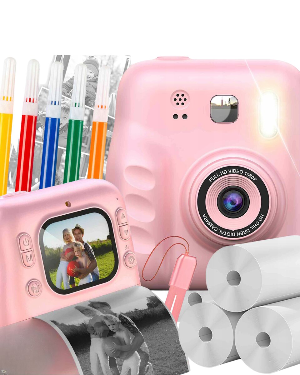 Mini Çocuk Kamerası Fotoğraf Video Çekim 4 Rulo Baskı Kağıdı ve 5 Kalem Hediyeli