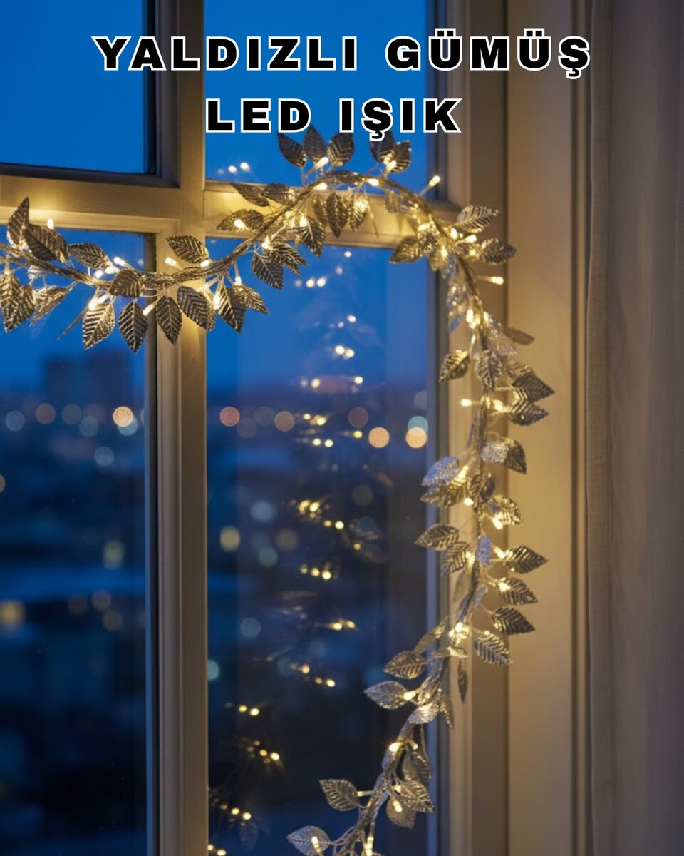 Pilli Gümüş Yaprak LED Işık Ev İçi ve Yılbaşı Dekor Aydınlatması Pilli Gümüş Yaprak LED Işık Ev İçi ve Yılbaşı Dekor Aydınlatması