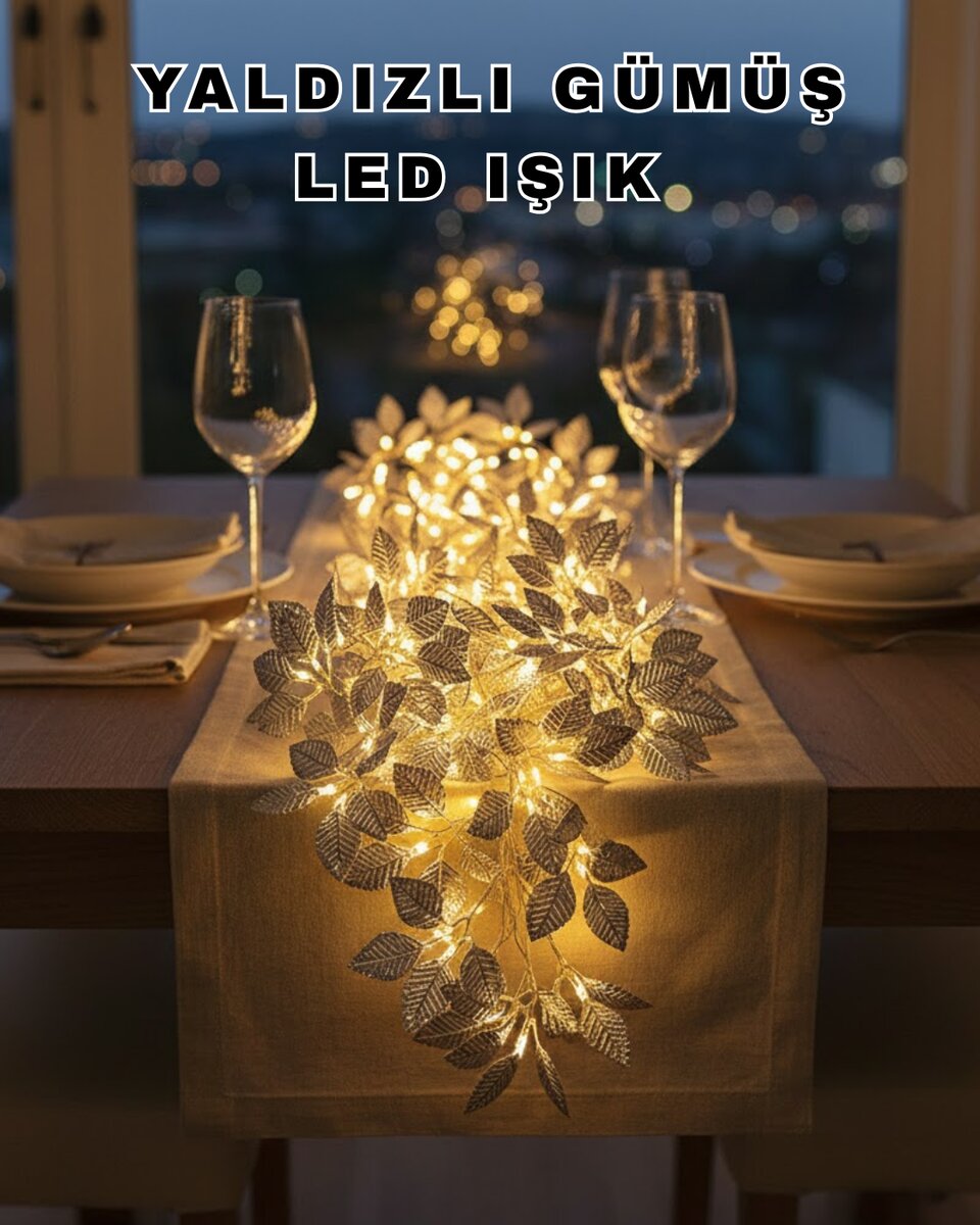 Yaprak Şekilli Gümüş LED Işık Pilli Dekoratif Aydınlatma Yaprak Şekilli Gümüş LED Işık Pilli Dekoratif Aydınlatma