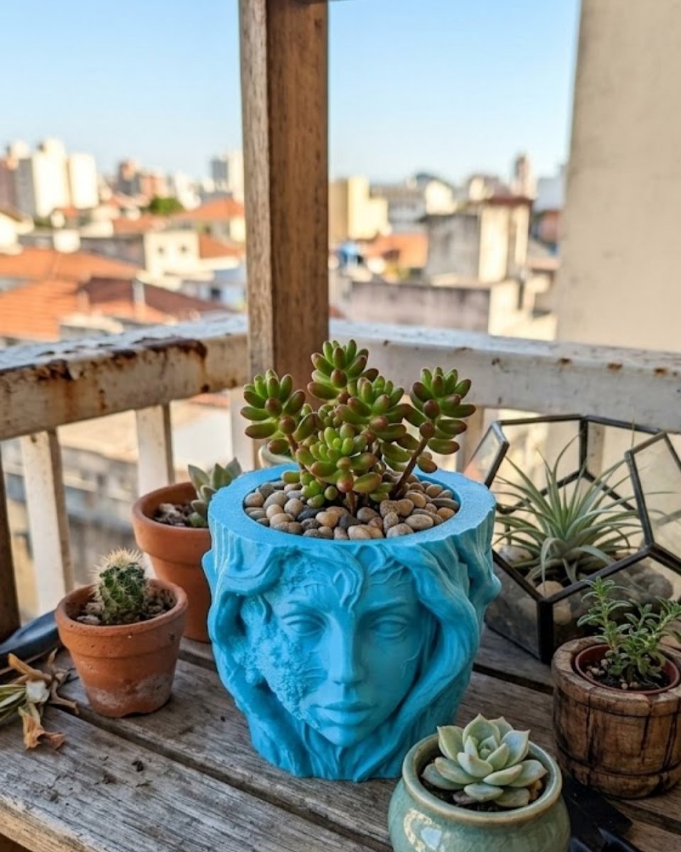 Minimalist Kadın Yüzü Heykel Tasarımlı 3D Dekoratif Saksı Vazo Minimalist Kadın Yüzü Heykel Tasarımlı 3D Dekoratif Saksı Vazo