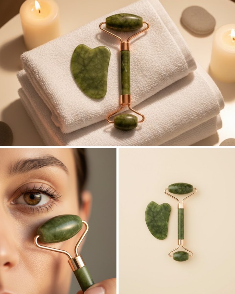Yeşim Taşı Yüz Bakım Seti Çift Başlıklı Roller ve Gua Sha Yeşim Taşı Yüz Bakım Seti Çift Başlıklı Roller ve Gua Sha