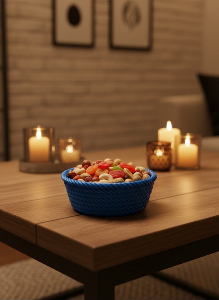 Yuvarlak Çerezlik Lacivert Salon ve Masa Üstü Sunum Kasesi Yuvarlak Çerezlik Lacivert Salon ve Masa Üstü Sunum Kasesi