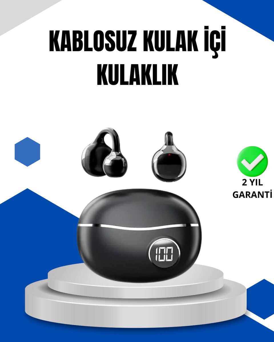 Bluetooth 5.4 Kablosuz Kulaklık – Açık Kulak Güvenli Tasarım ve Hızlı Şarj Özelliği Bluetooth 5.4 Kablosuz Kulaklık – Açık Kulak Güvenli Tasarım ve Hızlı Şarj Özelliği