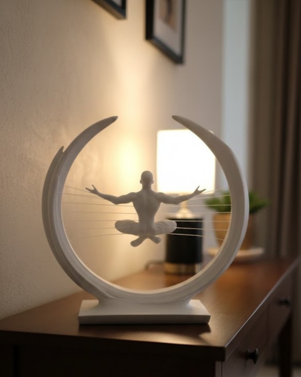 3D Zen Heykeli Ay Formlu Meditasyon Yapan İnsan Figürü Dekor 3D Zen Heykeli Ay Formlu Meditasyon Yapan İnsan Figürü Dekor