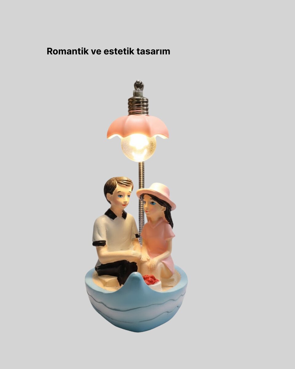 Oturan Çift Figürlü LED Masa Lambası Romantik Hediye