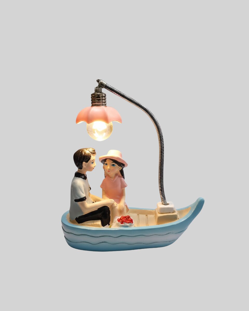 Romantik Çift Figürlü Gece Lambası Sandal Model Sevgiliye Özel Hediye