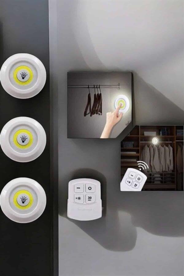 Spot Lamba Led Işık 3'lü Uzaktan Kumandalı Pilli Yapışkanlı Kablosuz Spot Lamba Led Işık 3'lü Uzaktan Kumandalı Pilli Yapışkanlı Kablosuz