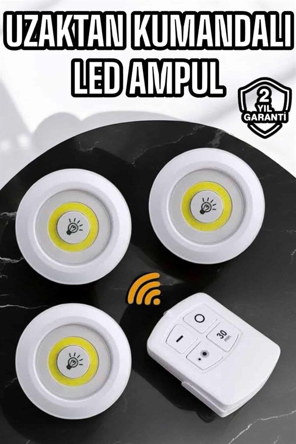 Spot Lamba Led Işık 3'lü Uzaktan Kumandalı Pilli Yapışkanlı Kablosuz Spot Lamba Led Işık 3'lü Uzaktan Kumandalı Pilli Yapışkanlı Kablosuz