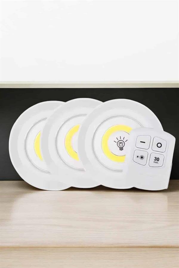 Spot Lamba Led Işık 3'lü Uzaktan Kumandalı Pilli Yapışkanlı Kablosuz Spot Lamba Led Işık 3'lü Uzaktan Kumandalı Pilli Yapışkanlı Kablosuz