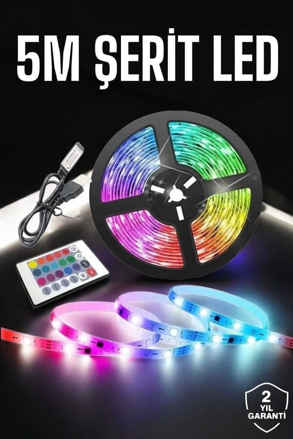Led Işık 5 Metre Şerit Led RGB Işıklı Led Işık 5 Metre Şerit Led RGB Işıklı