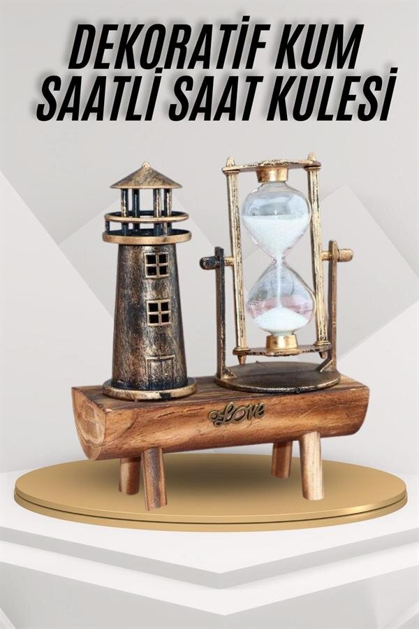 Deniz Feneri Kum Saati Ahşap Görünümlü Vintage Tarz Biblo Deniz Feneri Kum Saati Ahşap Görünümlü Vintage Tarz Biblo
