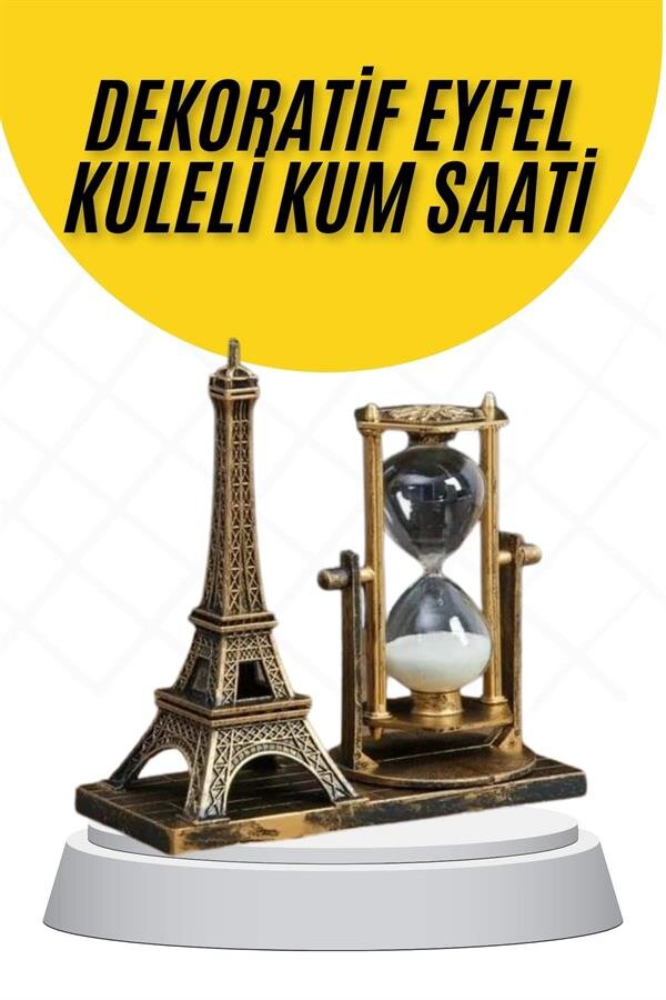 Dekoratif Eyfel Kulesi ve Kum Saati Vintage Tarzı Masa Süsü Biblo Dekoratif Eyfel Kulesi ve Kum Saati Vintage Tarzı Masa Süsü Biblo