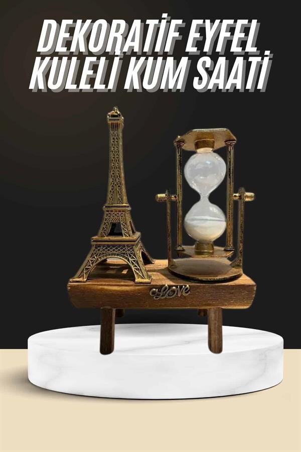 Retro Eyfel Kulesi Ve Kum Saati Dekoratif Ahşap Görünümlü Masa Biblosu Retro Eyfel Kulesi Ve Kum Saati Dekoratif Ahşap Görünümlü Masa Biblosu