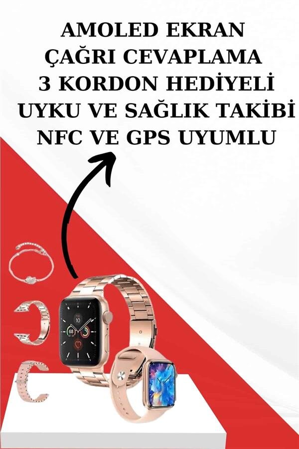 Wireless Şarjlı Pembe Akıllı Saat ve Kablosuz Bluetooth Kulaklık Dokunmatik Kontrol Wireless Şarjlı Pembe Akıllı Saat ve Kablosuz Bluetooth Kulaklık Dokunmatik Kontrol