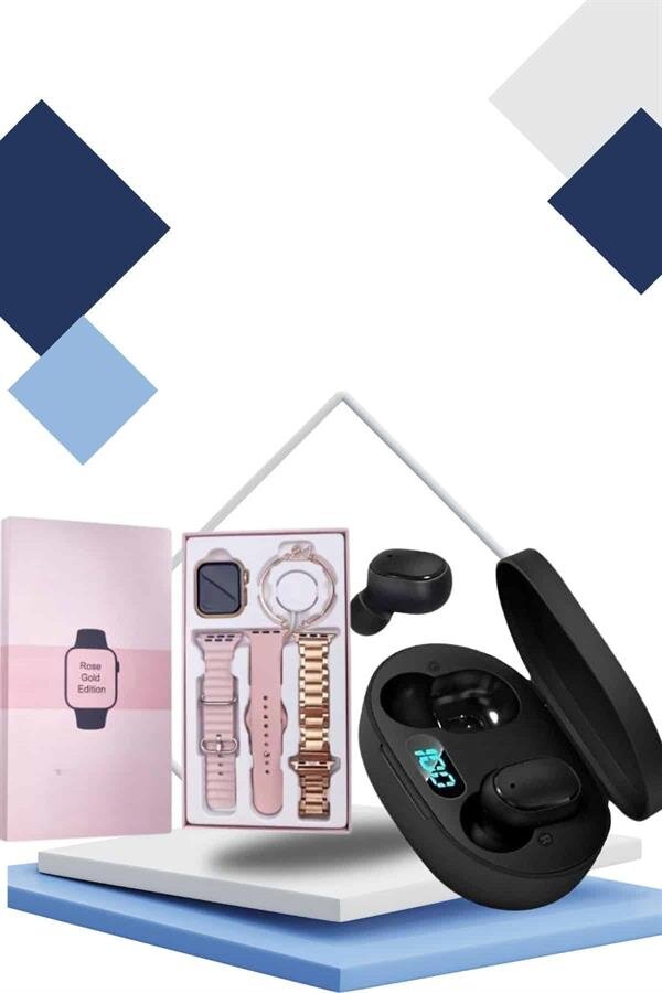 Nabız Ölçer Hediye Bileklikli Akıllı Saat ve Dijital Göstergeli Bluetooth Kulaklık Çoklu Şarj Girişi Nabız Ölçer Hediye Bileklikli Akıllı Saat ve Dijital Göstergeli Bluetooth Kulaklık Çoklu Şarj Girişi