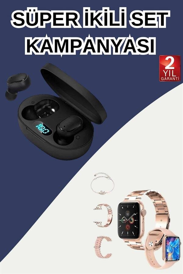 Nabız Ölçer Hediye Bileklikli Akıllı Saat ve Dijital Göstergeli Bluetooth Kulaklık Çoklu Şarj Girişi Nabız Ölçer Hediye Bileklikli Akıllı Saat ve Dijital Göstergeli Bluetooth Kulaklık Çoklu Şarj Girişi
