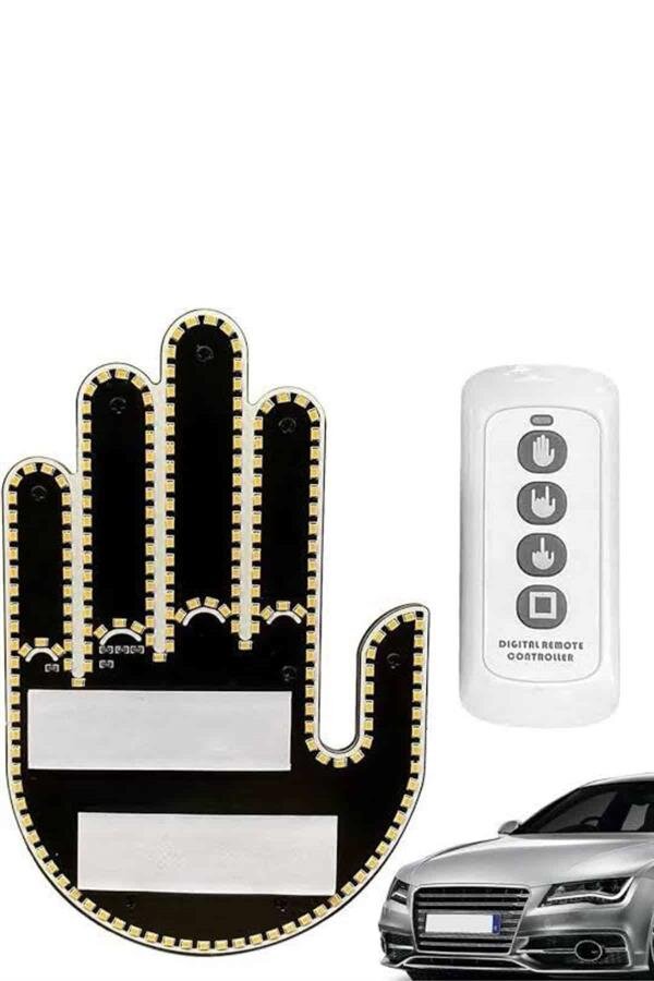 El Orta Parmak Led Kumandalı Araç İçi Reflektör Arka Cam El Simgesi El Orta Parmak Led Kumandalı Araç İçi Reflektör Arka Cam El Simgesi