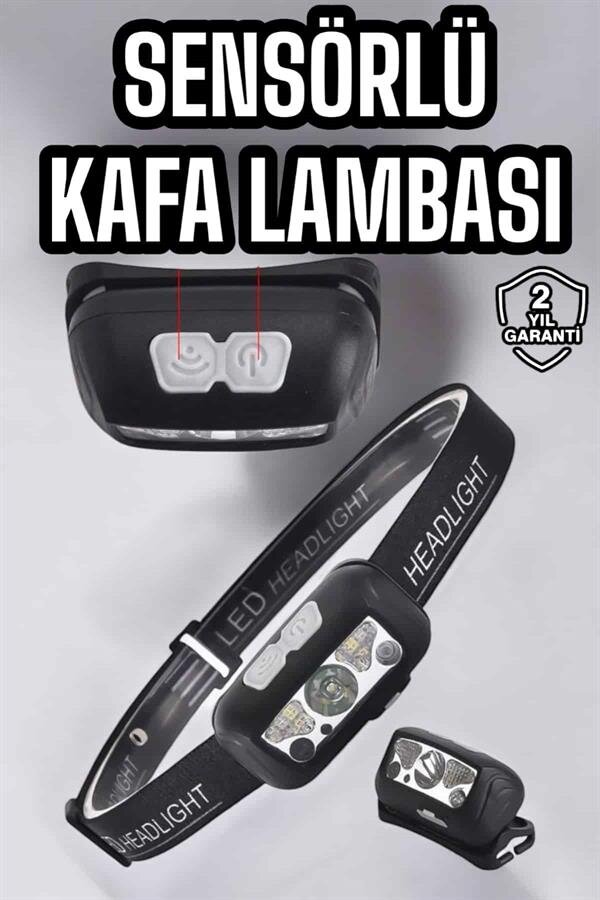 Kafa Lambası Kamp Lambası Sensörlü Şarjlı Ayarlanabilir Kafa Lambası Kamp Lambası Sensörlü Şarjlı Ayarlanabilir