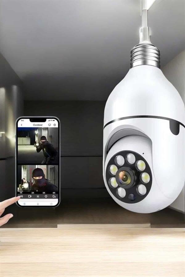 Wifi Kamera Duylu Ampul Görünümlü 360 Derece Dönebilen Ev Kamerası Wifi Kamera Duylu Ampul Görünümlü 360 Derece Dönebilen Ev Kamerası