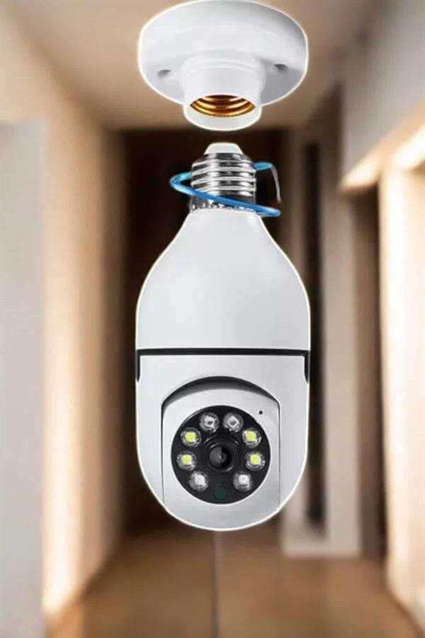 Wifi Kamera Duylu Ampul Görünümlü 360 Derece Dönebilen Ev Kamerası Wifi Kamera Duylu Ampul Görünümlü 360 Derece Dönebilen Ev Kamerası
