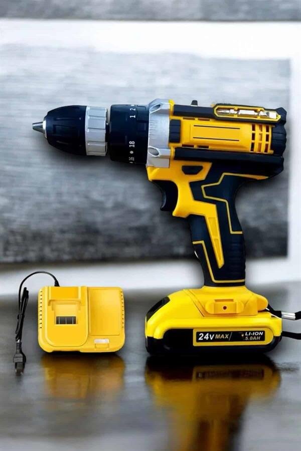 Çift Bataryalı Metal Dişli Darbeli Şarjlı Matkap Seti 24W Güç ve 24 Parça Aksesuar Çift Bataryalı Metal Dişli Darbeli Şarjlı Matkap Seti 24W Güç ve 24 Parça Aksesuar