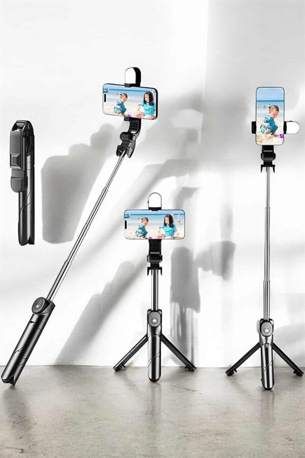 Tripod Kablosuz Bluetooth Bağlantılı Selfie Çubuğu 360 Derece Dönebilen Tripod Kablosuz Bluetooth Bağlantılı Selfie Çubuğu 360 Derece Dönebilen