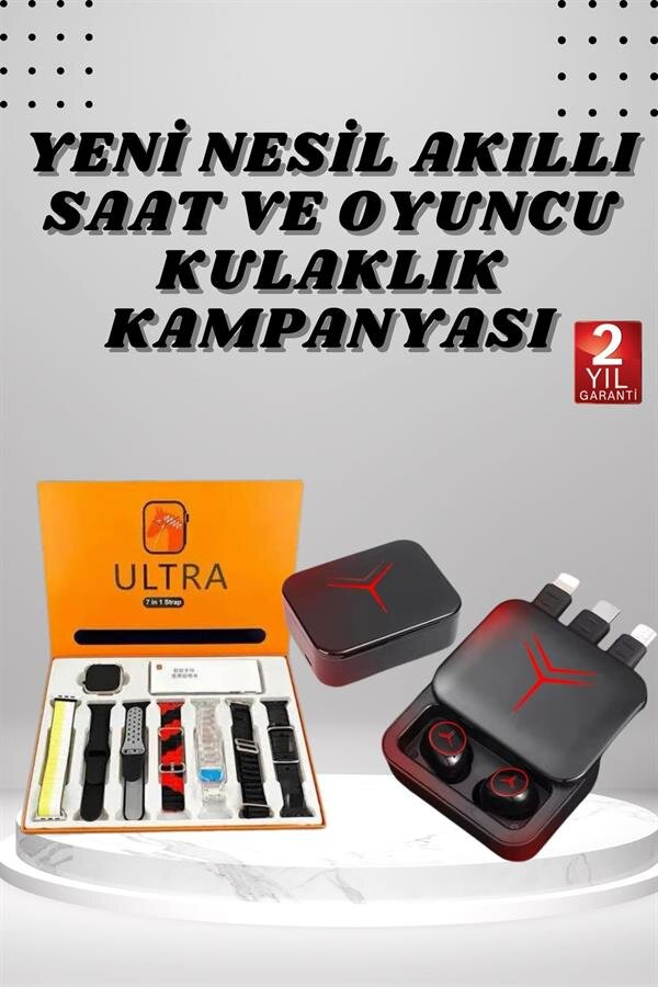 Dijital Göstergeli Powerbank Kablosuz Kulaklık ve 7 Kordonlu Yeni Nesil Akıllı Saat Dokunmatik Kontrol Dijital Göstergeli Powerbank Kablosuz Kulaklık ve 7 Kordonlu Yeni Nesil Akıllı Saat Dokunmatik Kontrol