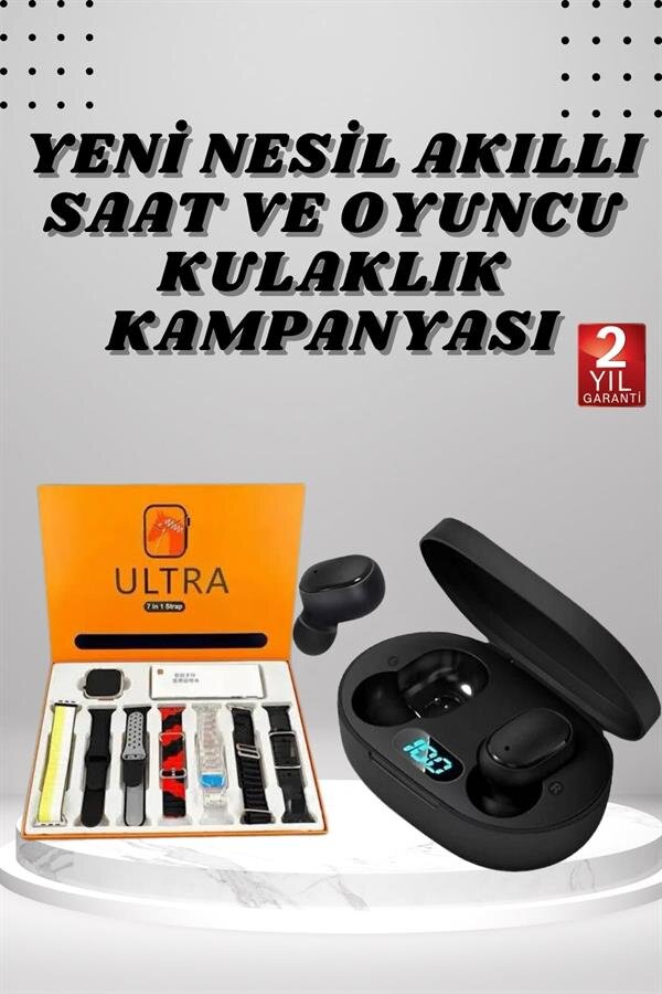 Dijital Göstergeli Kulaklık ve 7 Kordonlu Akıllı Saat Android ve İOS Uyumlu Uyku Takibi Sesli Görüşme Dijital Göstergeli Kulaklık ve 7 Kordonlu Akıllı Saat Android ve İOS Uyumlu Uyku Takibi Sesli Görüşme