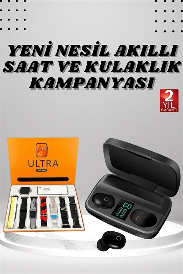 Yeni Nesil Akıllı Saat ve Bluetooth Kulaklık Kampanyası Dokunmatik Kare 7 Kordonlu Yeni Nesil Akıllı Saat ve Bluetooth Kulaklık Kampanyası Dokunmatik Kare 7 Kordonlu