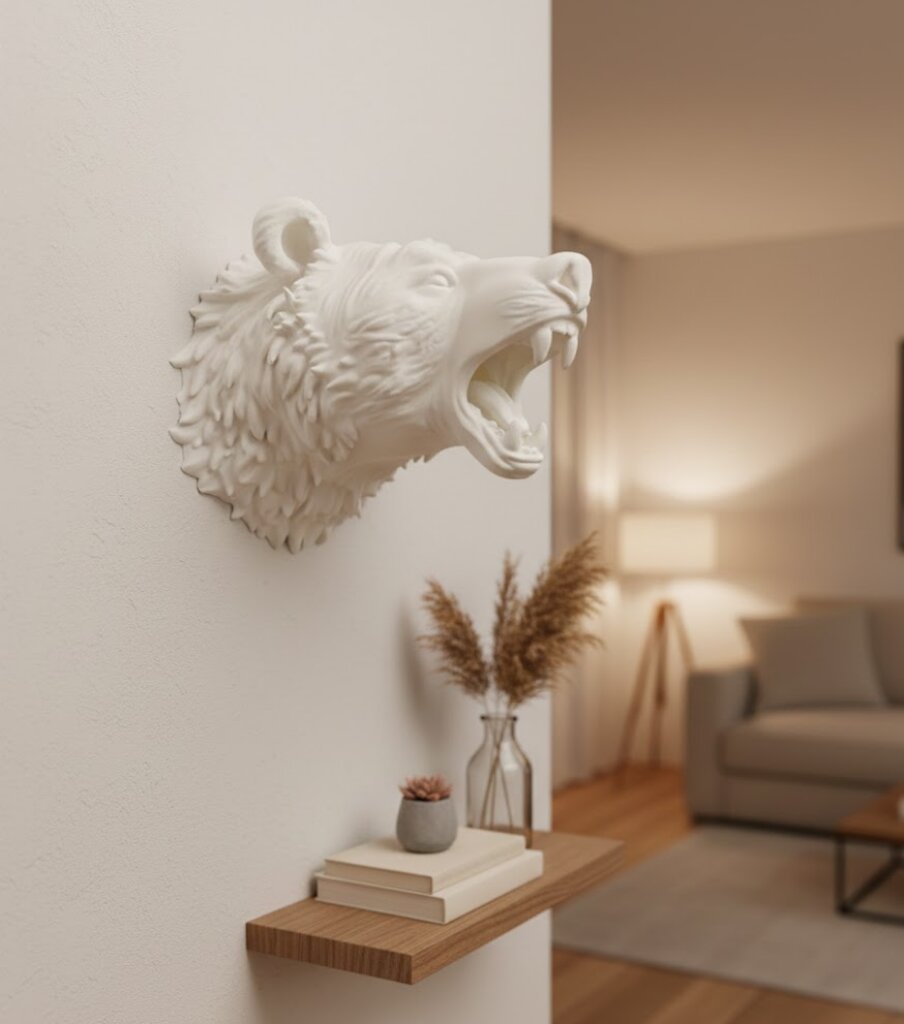 Özel Tasarım Beyaz Ayı Duvar Aksesuarı 3D Dekoratif Heykel 25x19 cm Özel Tasarım Beyaz Ayı Duvar Aksesuarı 3D Dekoratif Heykel 25x19 cm