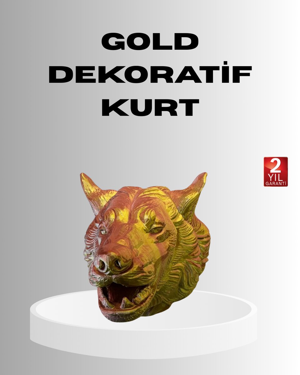 Gold Renk 3D Kurt Başı Duvar Dekoru Gold Renk 3D Kurt Başı Duvar Dekoru