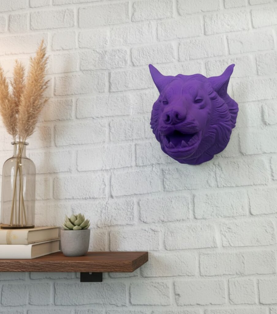 Mor Renk 3D Kurt Başı Duvar Dekoru Asılabilir Maskot Heykel 25x19 cm Mor Renk 3D Kurt Başı Duvar Dekoru Asılabilir Maskot Heykel 25x19 cm