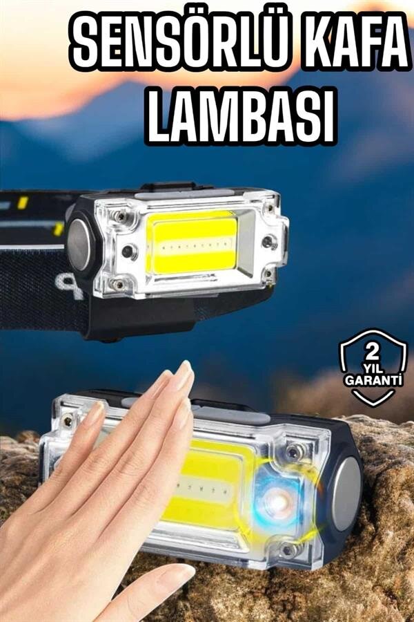 Beyaz Led Işık Sensörlü Kafa Lambası Lityum Batarya Led El Fenerli Şarjlı Beyaz Led Işık Sensörlü Kafa Lambası Lityum Batarya Led El Fenerli Şarjlı