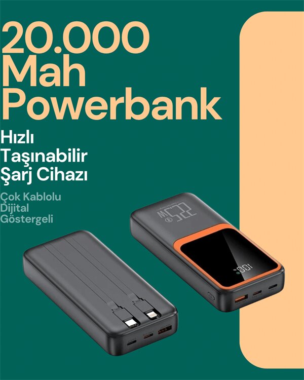 Taşınabilir Şarj Cihazı 20000 mAh | 22.5W Hızlı Şarj + Dijital Ekran + Kablo Dahil Taşınabilir Şarj Cihazı 20000 mAh | 22.5W Hızlı Şarj + Dijital Ekran + Kablo Dahil