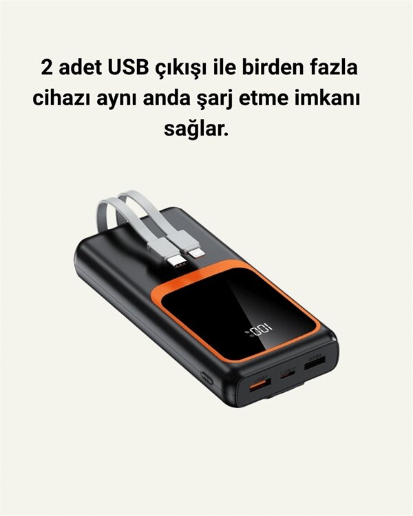 Dijital Ekranlı 20.000 mAh Powerbank | 22.5W Hızlı Şarj + Çoklu Bağlantı Seçeneği Dijital Ekranlı 20.000 mAh Powerbank | 22.5W Hızlı Şarj + Çoklu Bağlantı Seçeneği