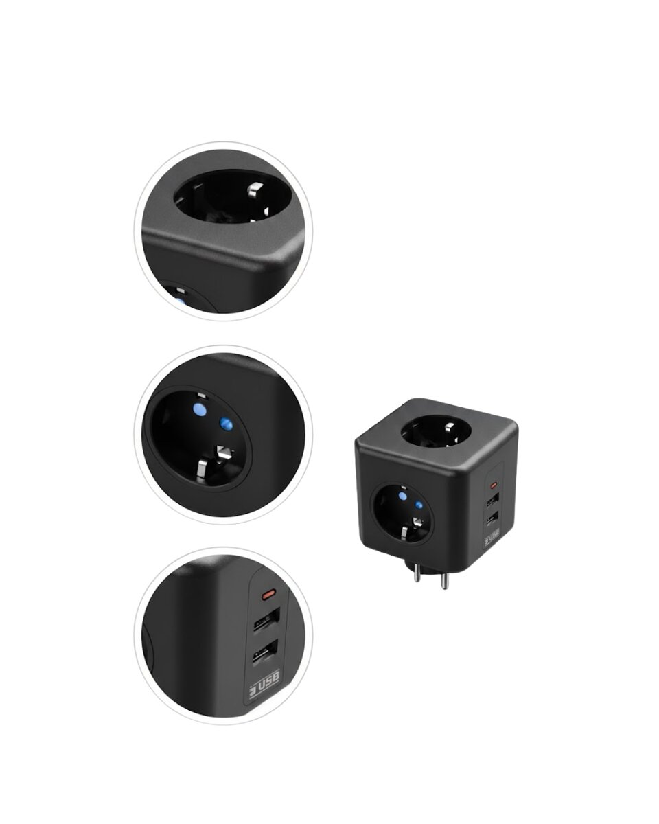 Akım Korumalı Küp Priz 3 Priz Girişi ve 3 USB Şarj Özellikli Akım Korumalı Küp Priz 3 Priz Girişi ve 3 USB Şarj Özellikli