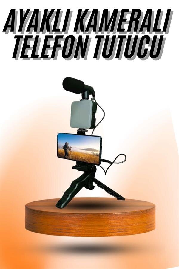 Telefon Tutucu Mini Mikrofonlu Tripod Vlog Çekim Video Telefon Tutucu Mini Mikrofonlu Tripod Vlog Çekim Video