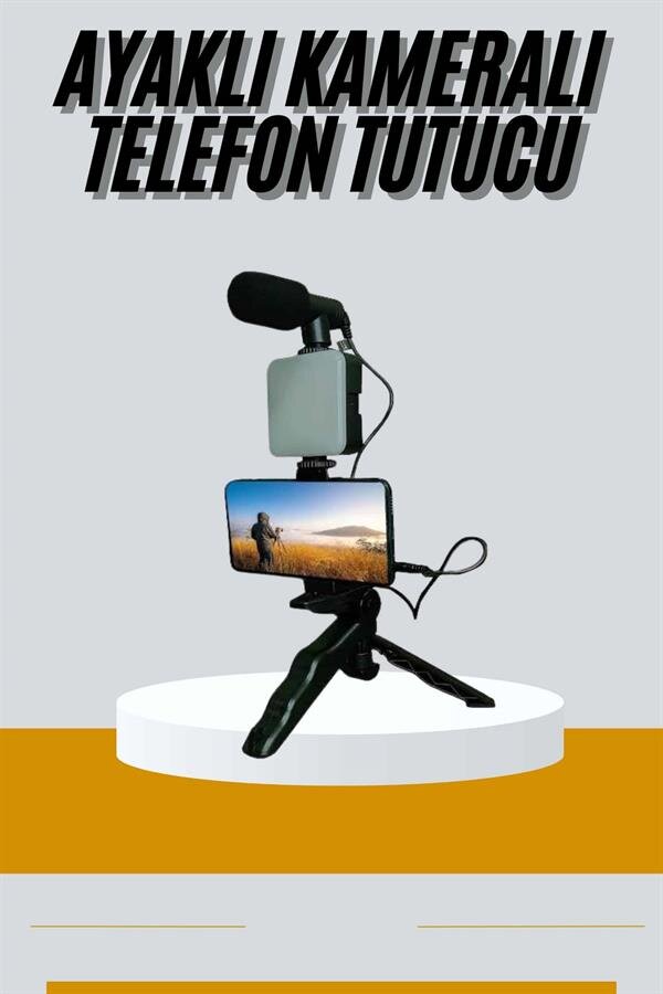 Tripod Telefon Tutucu Kumandalı Mikrofon Led Işık Vlog Video Kayıt Tripod Telefon Tutucu Kumandalı Mikrofon Led Işık Vlog Video Kayıt