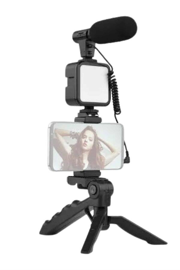 Tripod Telefon Tutucu Kumandalı Mikrofon Led Işık Vlog Video Kayıt Tripod Telefon Tutucu Kumandalı Mikrofon Led Işık Vlog Video Kayıt