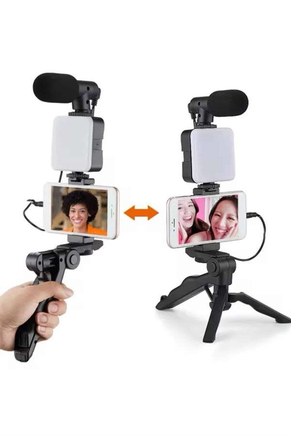Telefon Tutucu Mikrofonlu Işıklı Youtuber Video Kayıt Telefon Tutucu Mikrofonlu Işıklı Youtuber Video Kayıt