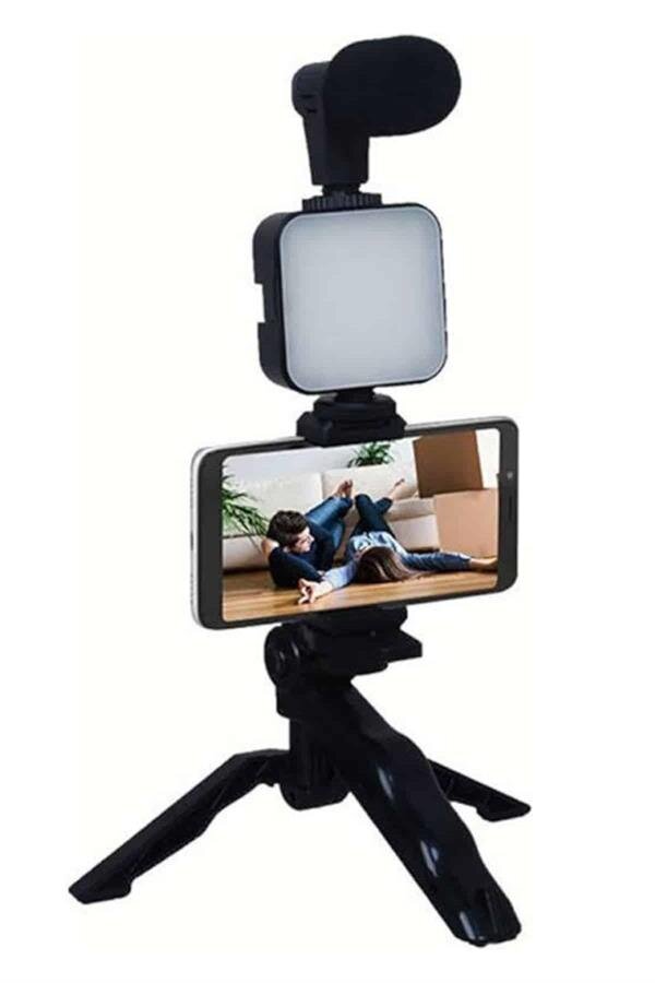 Telefon Tutucu Mikrofonlu Işıklı Youtuber Video Kayıt Telefon Tutucu Mikrofonlu Işıklı Youtuber Video Kayıt
