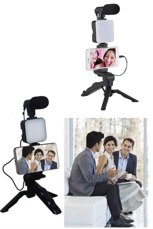 Telefon Tutucu Led Işıklı Kumandalı Mikrofon Telefon Vlog Video Kayıt Telefon Tutucu Led Işıklı Kumandalı Mikrofon Telefon Vlog Video Kayıt