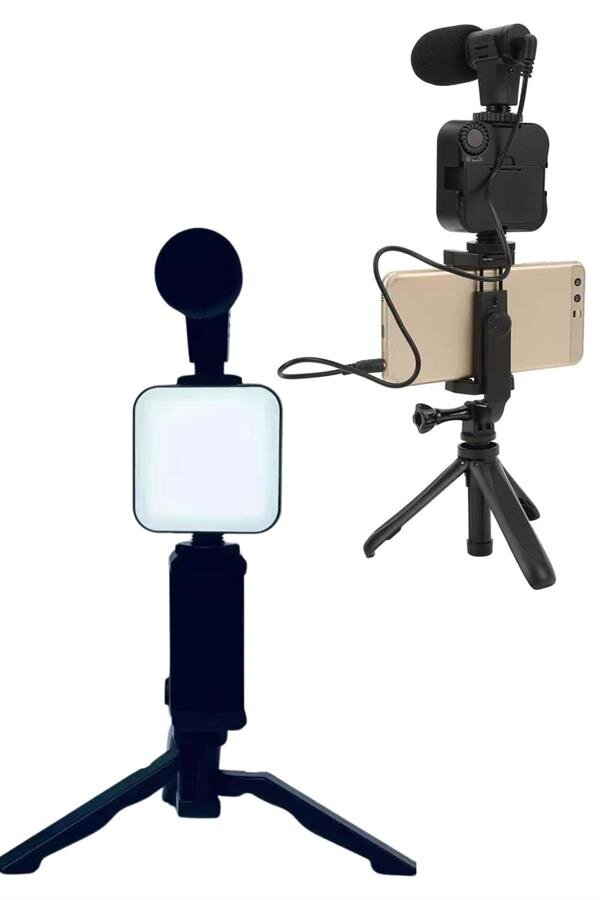 Telefon Tutucu Led Işıklı Kumandalı Mikrofon Telefon Vlog Video Kayıt Telefon Tutucu Led Işıklı Kumandalı Mikrofon Telefon Vlog Video Kayıt