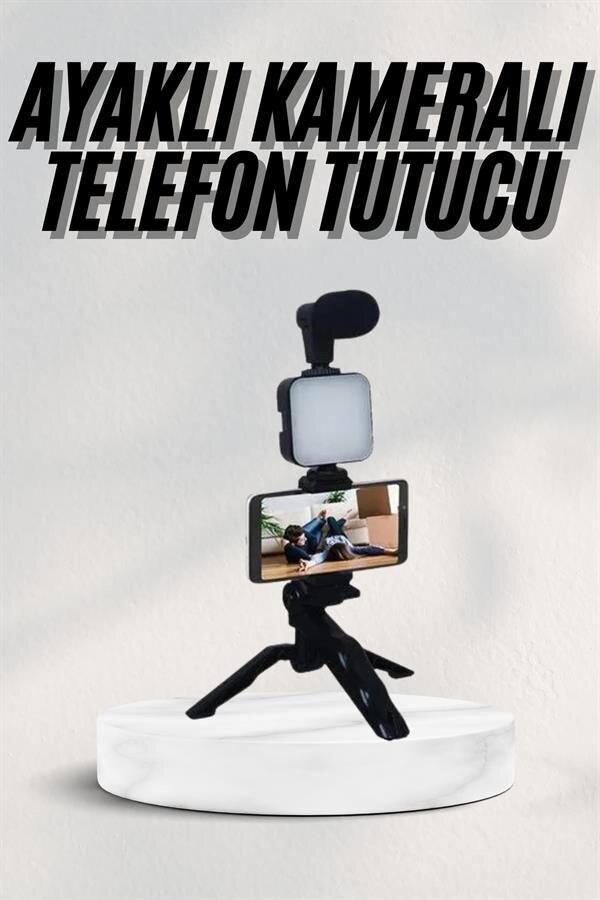 Telefon Tutucu Led Işıklı Kumandalı Mikrofon Telefon Vlog Video Kayıt Telefon Tutucu Led Işıklı Kumandalı Mikrofon Telefon Vlog Video Kayıt