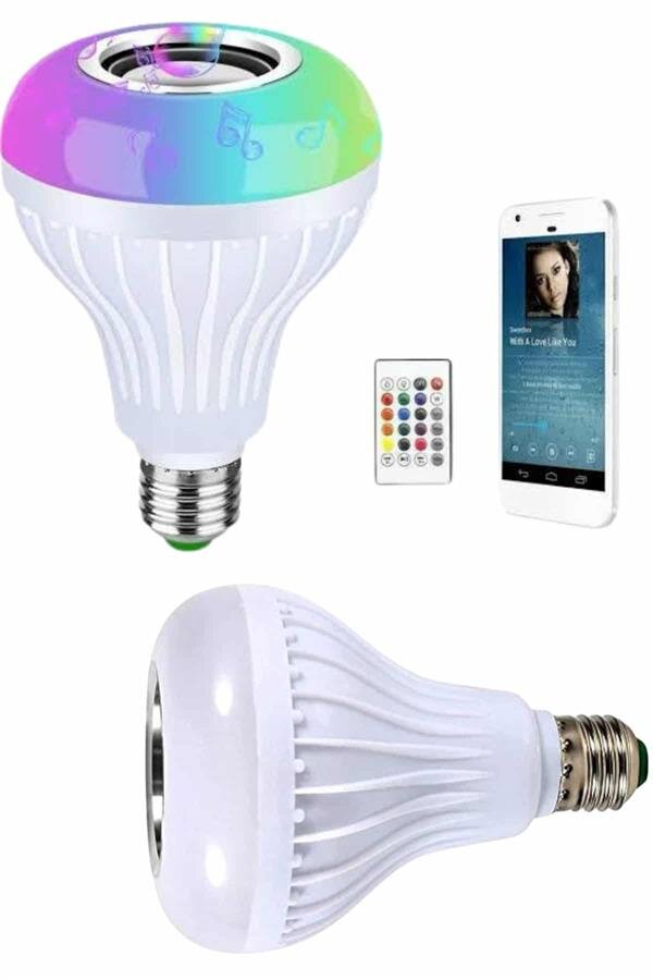 Kumandalı RGB Led Işık Bluetooth Hoparlör Ses Lambası Renkli Ampul Kumandalı RGB Led Işık Bluetooth Hoparlör Ses Lambası Renkli Ampul