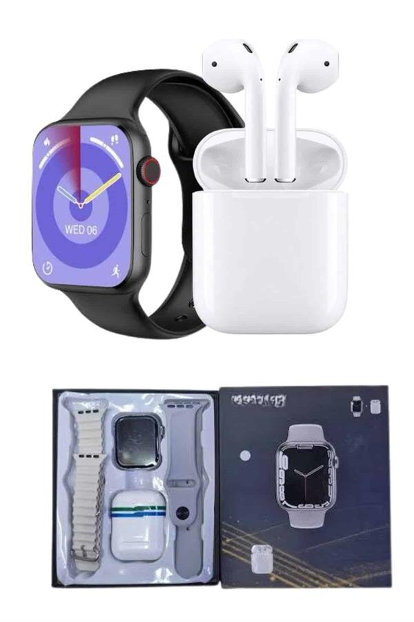Akıllı Saat Gümüş Kasa Bluetooth Kulaklık Hediyeli Çok Fonksiyonlu İkili Set Akıllı Saat Gümüş Kasa Bluetooth Kulaklık Hediyeli Çok Fonksiyonlu İkili Set