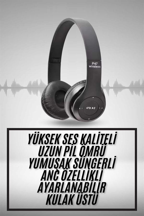 Kulak Üstü Bluetooth Kulaklık Yüksek Ses Kaliteli Ayarlanabilir Kulak Üstü Bluetooth Kulaklık Yüksek Ses Kaliteli Ayarlanabilir