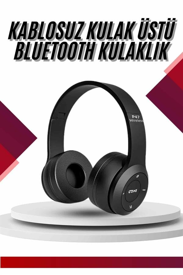 Bluetooth Kablosuz Kulaklık Siyah Wireless 5.0 Kulak Üstü Uzun Pil Ömrü Bluetooth Kablosuz Kulaklık Siyah Wireless 5.0 Kulak Üstü Uzun Pil Ömrü